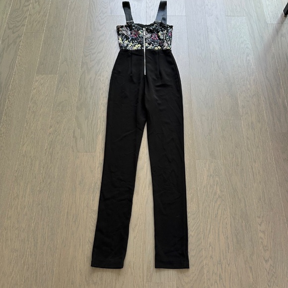 Bronx and Banco Annabell Sequined Sequin Floral Jumpsuit Black Bustier - Size XS - Picture 3 of 14